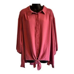Lane Bryant Size 22/24 Collared Button Down Tie Front 3/4 Sleeve Mauve Blouse